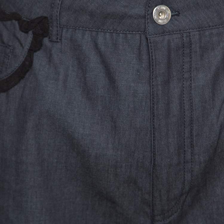 Pre Owned Miu Miu Grey Cotton Chambray Contrast Lace Trim High Waist Shorts S