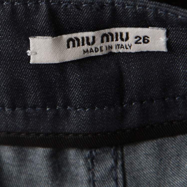 Pre Owned Miu Miu Grey Cotton Chambray Contrast Lace Trim High Waist Shorts S
