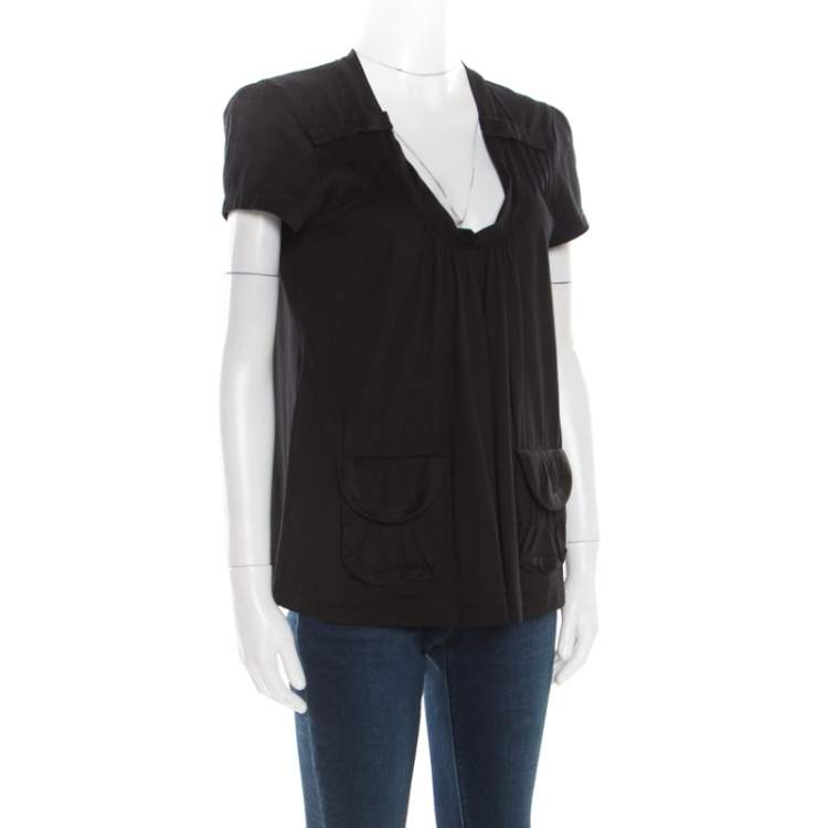 Pre Owned Miu Miu Black Cotton Jersey Patch Pocket Detail Top XS