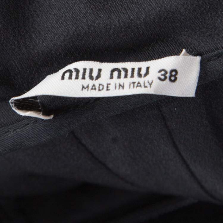 Pre Owned Miu Miu Black Wool Cutout Back Bow Detail Flared Dress S