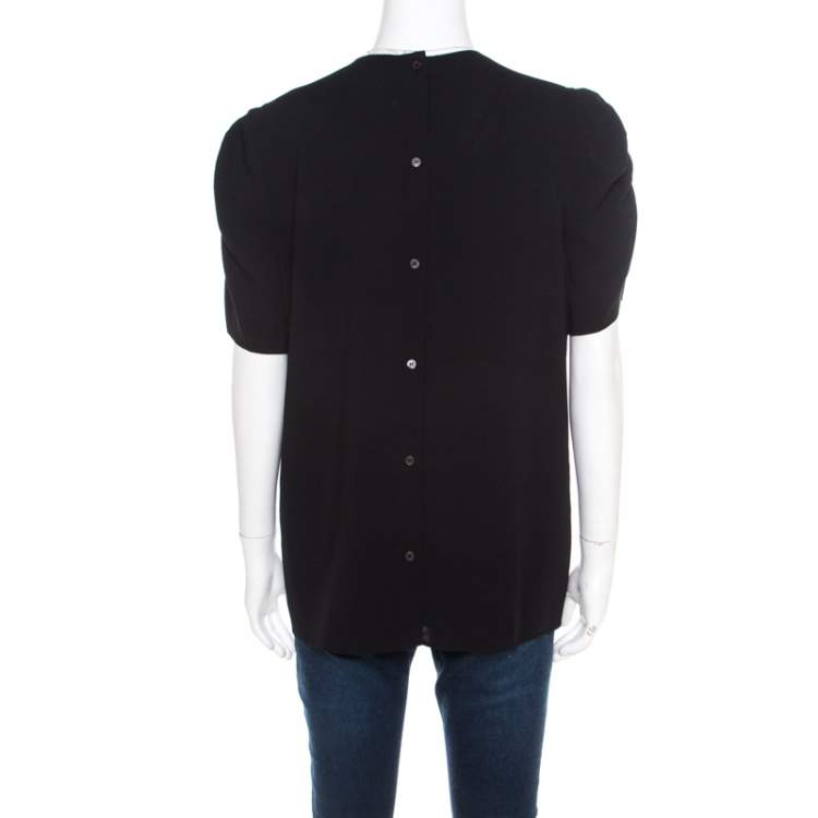 Pre Owned Miu Miu Black Crepe Buttoned Back Detail Top M