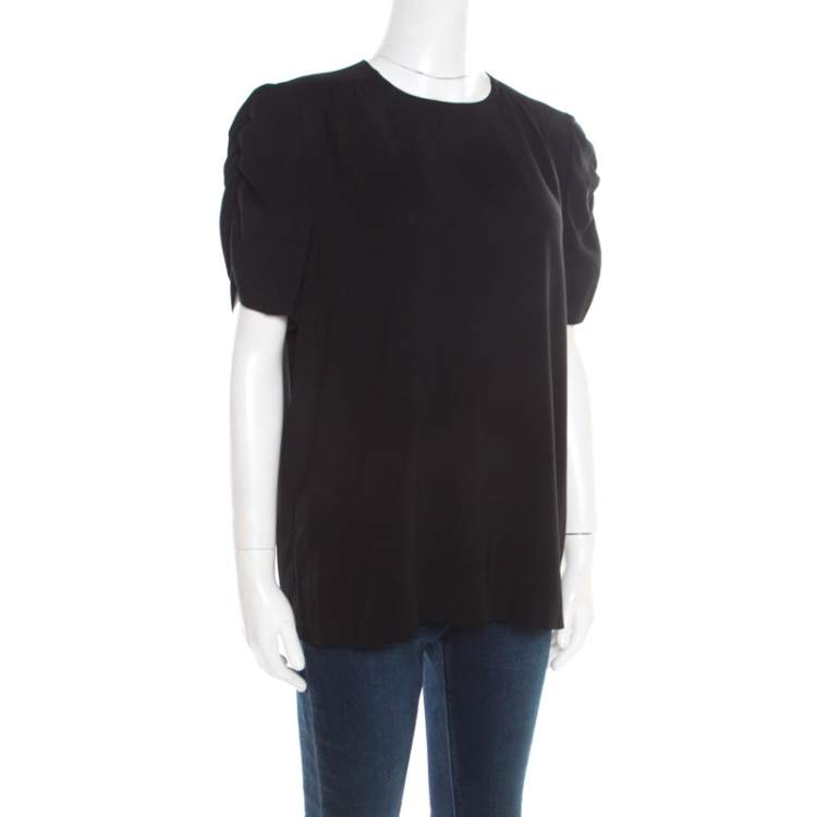 Pre Owned Miu Miu Black Crepe Buttoned Back Detail Top M