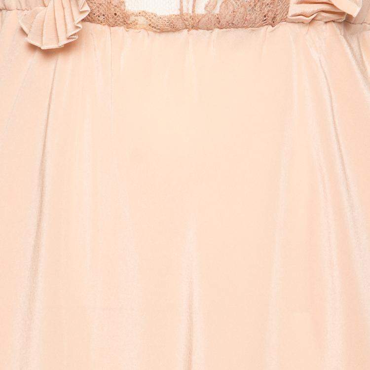 Pre Owned Miu Miu Beige Silk Lace Insert Pleated Ruffle Trim Dress S