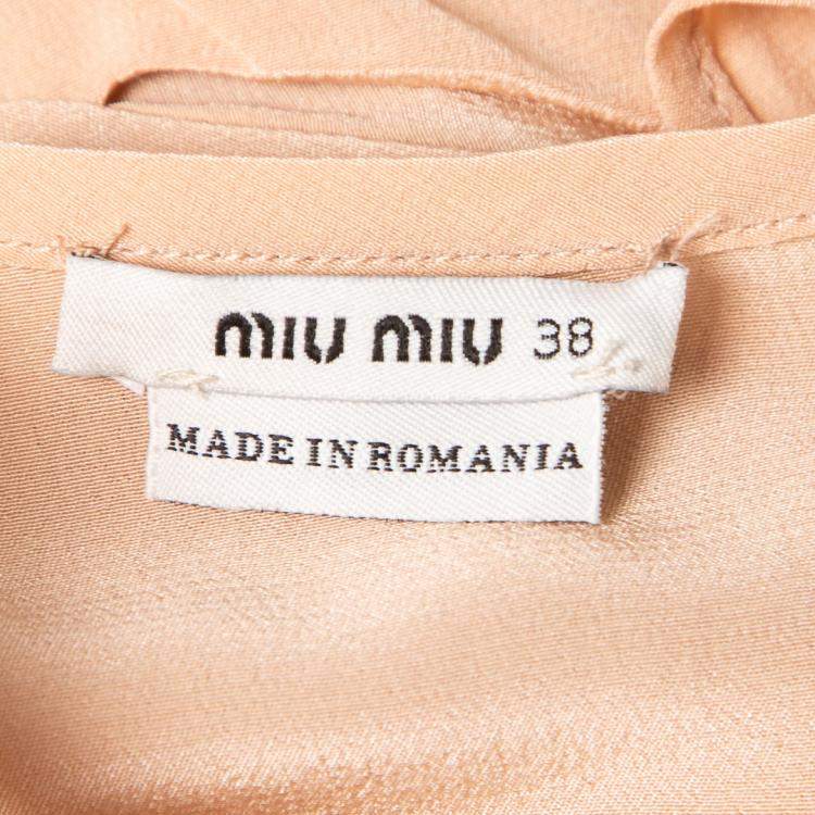 Pre Owned Miu Miu Beige Silk Lace Insert Pleated Ruffle Trim Dress S
