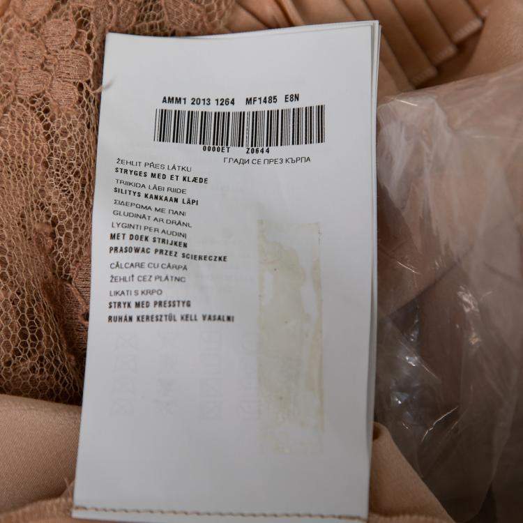 Pre Owned Miu Miu Beige Silk Lace Insert Pleated Ruffle Trim Dress S