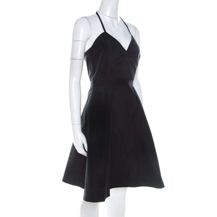 Pre Owned Miu Miu Black Textured Classic Cinched Waist Dress S