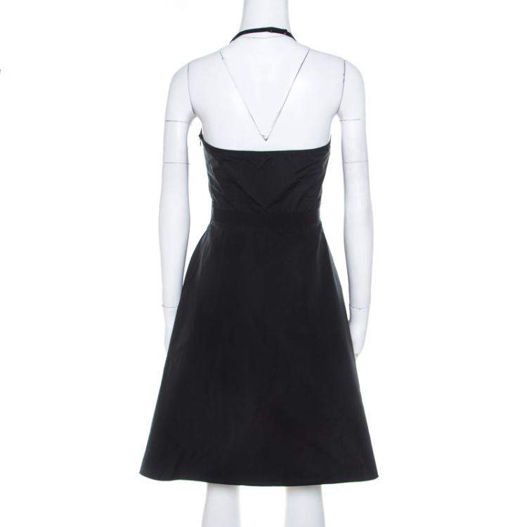 Pre Owned Miu Miu Black Textured Classic Cinched Waist Dress S