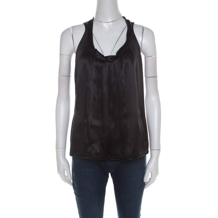 black satin sleeveless top