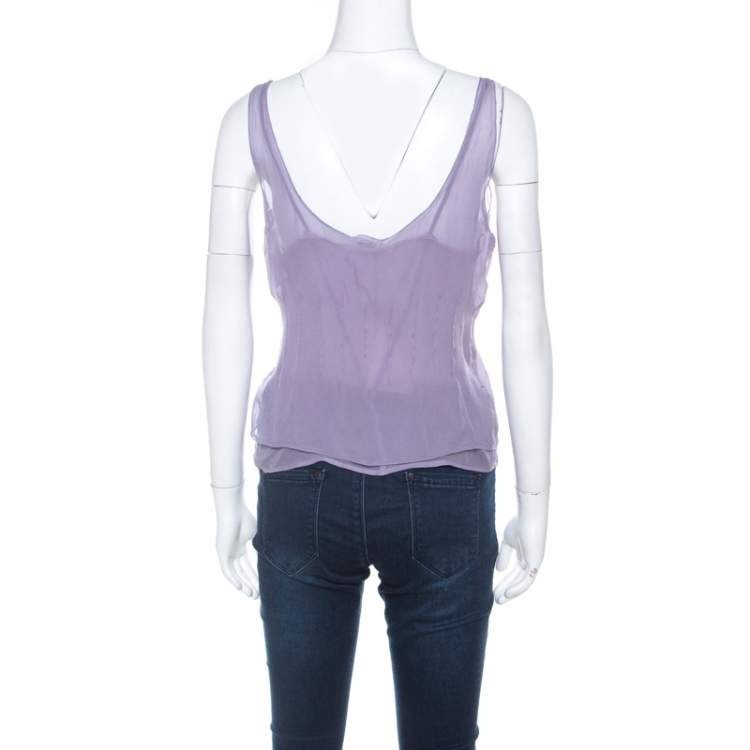 Pre Owned Miu Miu Lavender Chiffon Silk Lace Trim Scoop Neck Camisole Top M