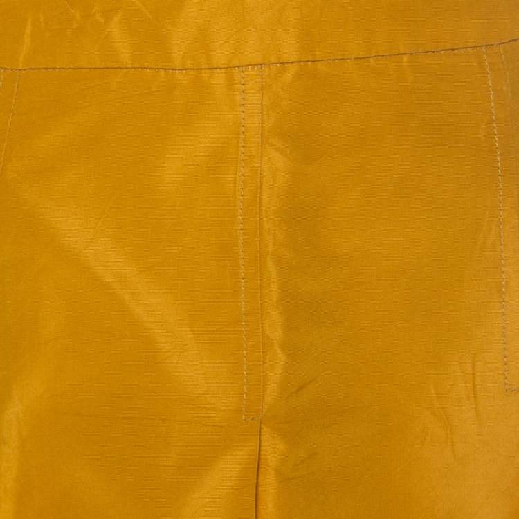 Pre Owned Miu Miu Yellow Taffeta Box Pleat Mini Skirt S