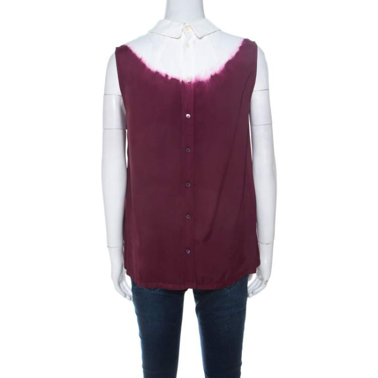 Pre Owned Miu Miu Burgundy White Ombre Coated Satin Sleeveless Top M 