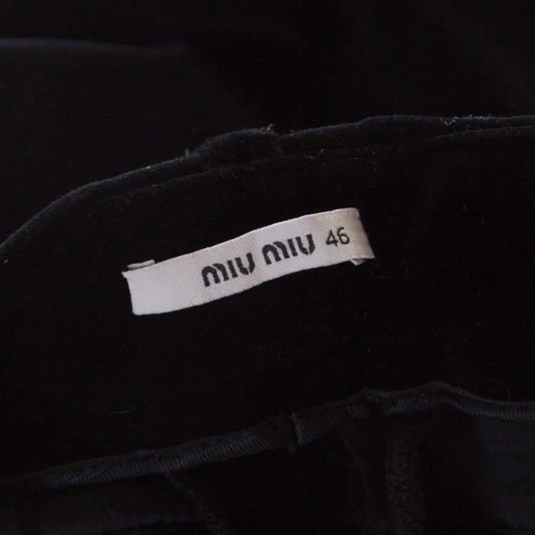 Pre Owned Miu Miu Black Velvet Stretch Ankle Zip Detail Trousers L