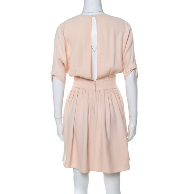 Pre Owned Miu Miu Pale Pink Crepe Clinched Waist Pleated Mini Dress S