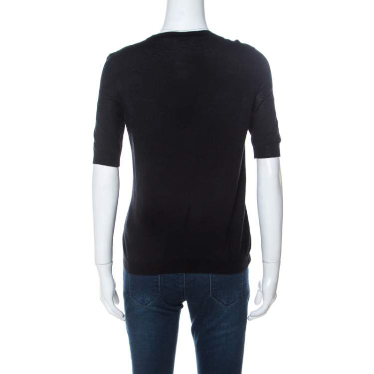 Pre Owned Miu Miu Black Cashmere Rib Knit Short Sleeve Top S