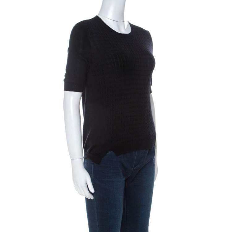 Pre Owned Miu Miu Black Cashmere Rib Knit Short Sleeve Top S
