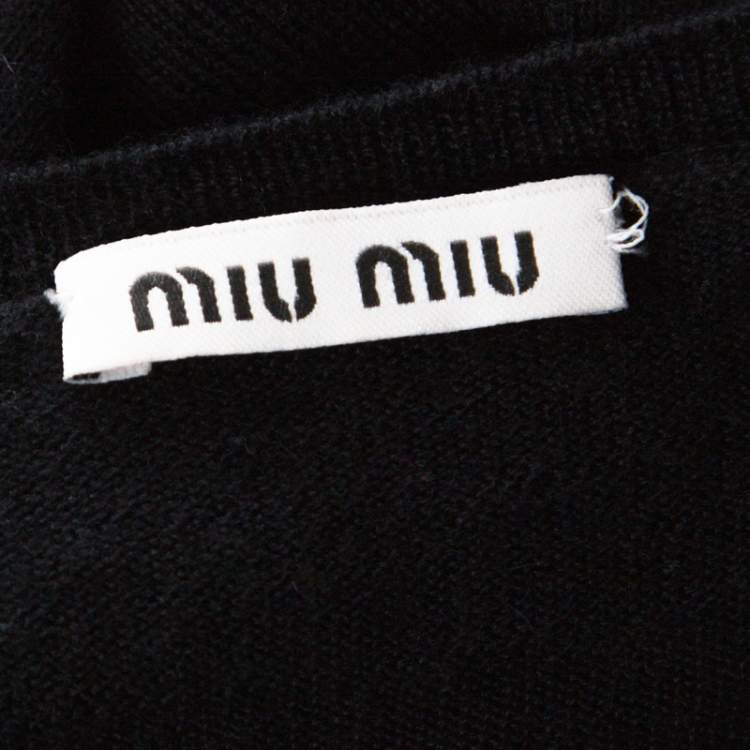 Pre Owned Miu Miu Black Cashmere Rib Knit Short Sleeve Top S