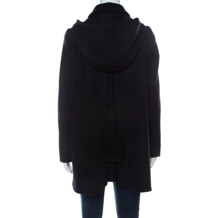 Pre Owned Miu Miu Black Wool Buckle Detail Hooded Duffle Coat S