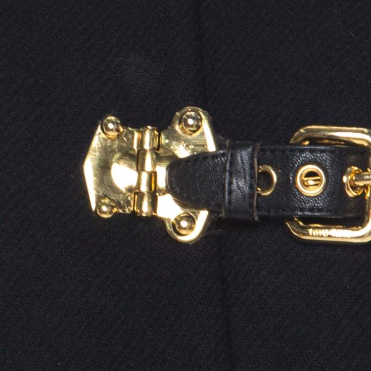 Pre Owned Miu Miu Black Wool Buckle Detail Hooded Duffle Coat S