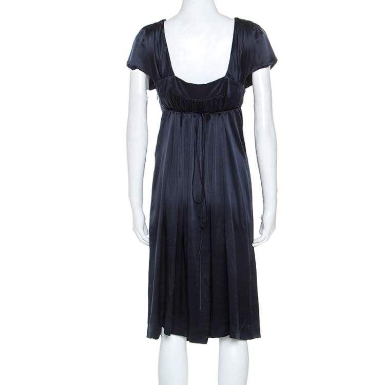 Pre Owned Miu Miu Midnight Blue Silk Mini Sweetheart Neckline Mini Dress M