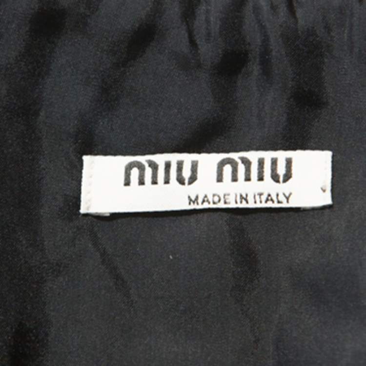 Pre Owned Miu Miu Black Leather Smocked Bomber Jacket S