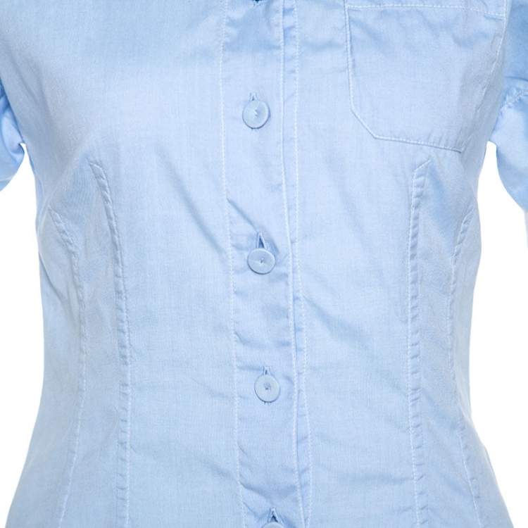 مملوكة مسبقًا Miu Miu Blue Cotton Contrast Collar Sort Sleeve Shirt S 