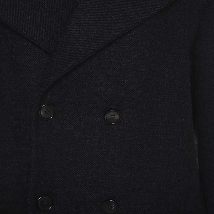 Pre Owned Miu Miu Grey Wool Buckle Detail Pleated Coat L