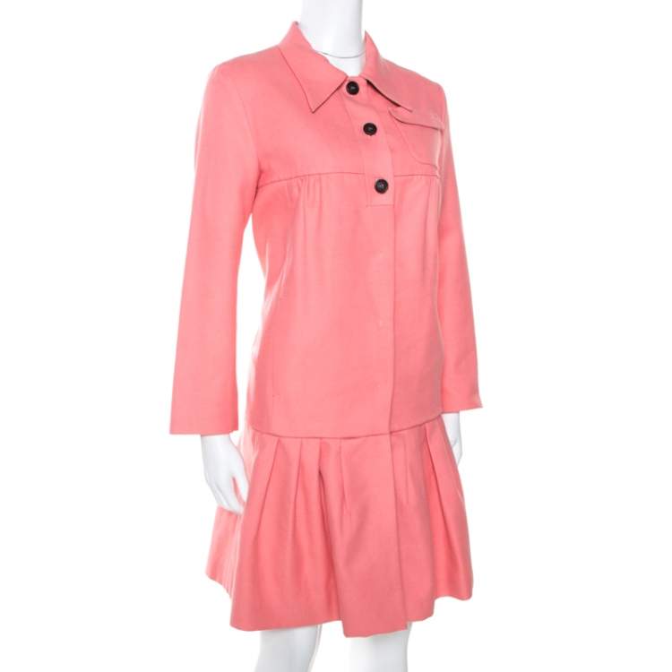 Pre Owned Miu Miu Pink Cotton Blend Babydoll Coat S
