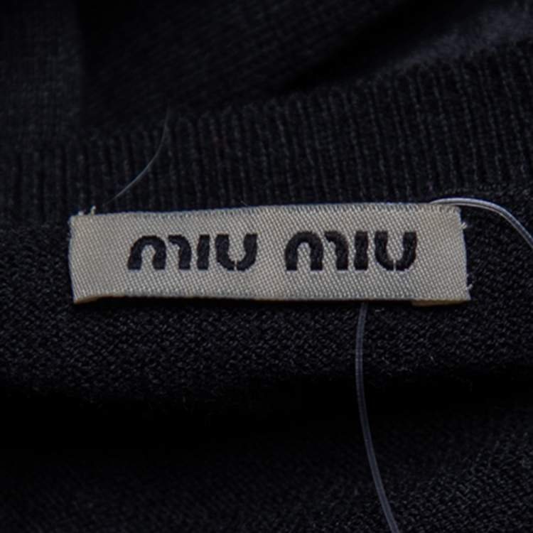 Pre Owned Miu Miu Black Wool Knit Paneled Long Sleeve Top S
