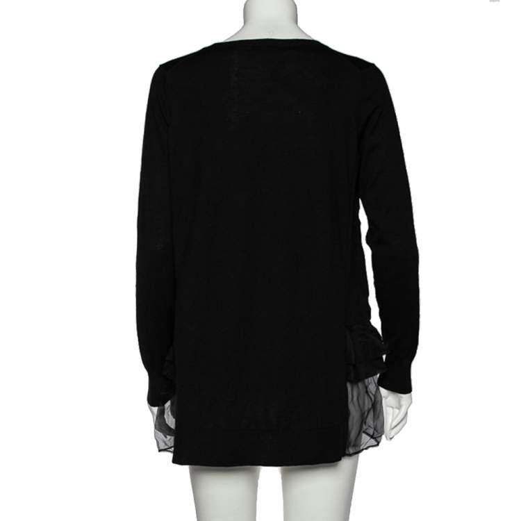 Pre Owned Miu Miu Black Wool Knit Paneled Long Sleeve Top S