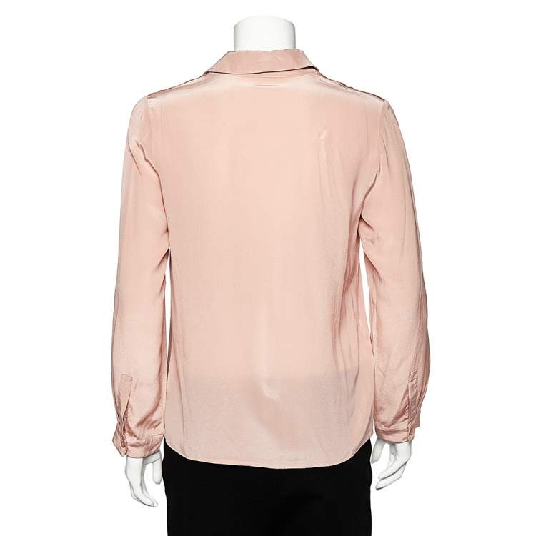 Pre Owned Miu Miu Pink SIlk Lace Trim Neck Tie Detail Shirt S