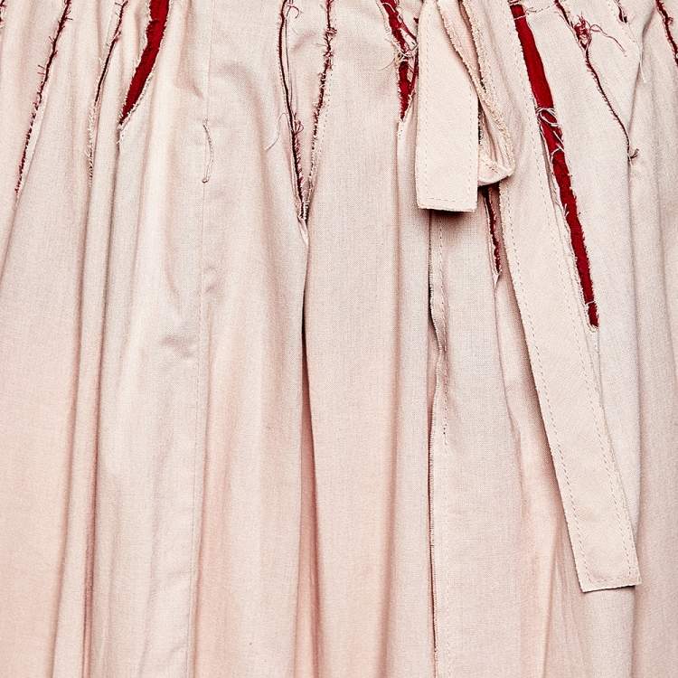 Pre Owned Miu Miu Pale Pink & Red Paneled Rawedge Detail Wrap Skirt M