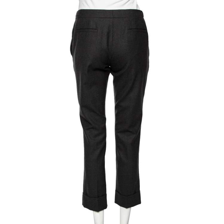 Pre Owned Miu Miu Grey Wool Buckled Waist Detailed Cropped Pants S