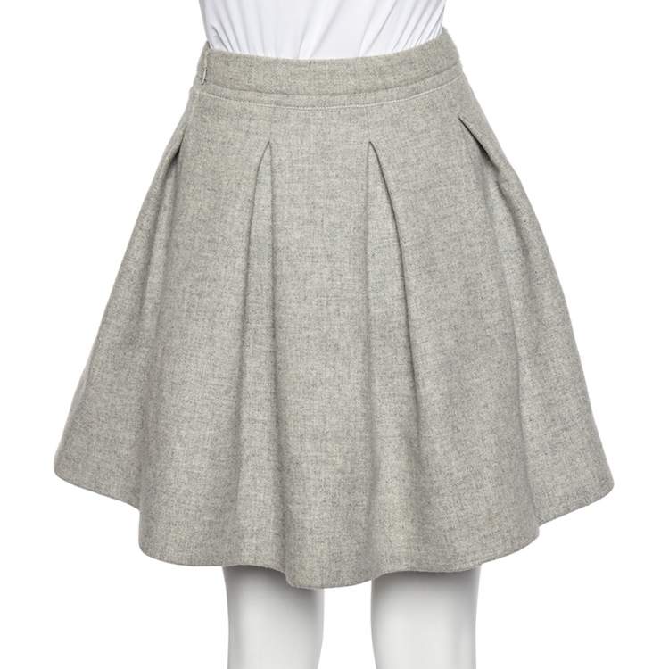 Pre Owned Miu Miu Grey Wool Pleated Mini Skater Skirt XS