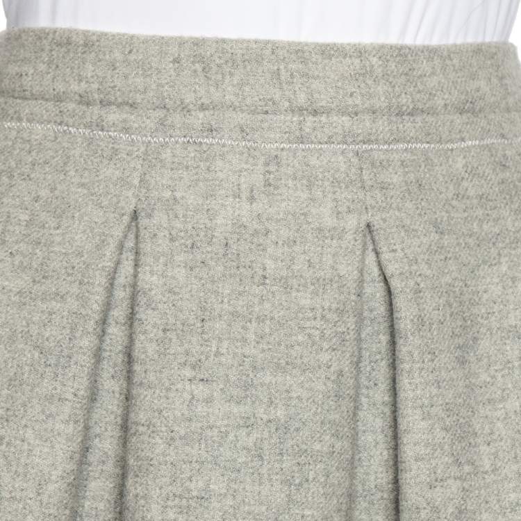 Pre Owned Miu Miu Grey Wool Pleated Mini Skater Skirt XS