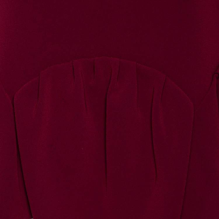 Pre Owned Miu Miu Burgundy Crepe Fluted Hem V-Neck Dress M
