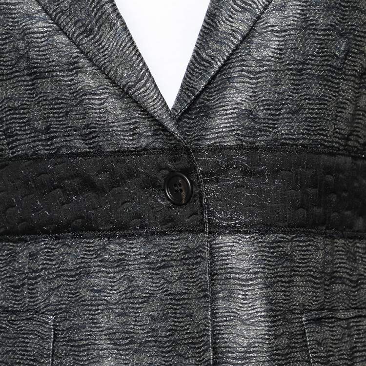 Pre Owned Miu Miu Charcoal Grey Patterned Lurex Silk Button Front Blazer M