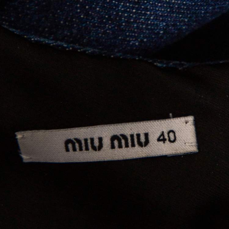 Pre Owned Miu Miu Blue Embellished Denim Sleeveless Mini Dress S