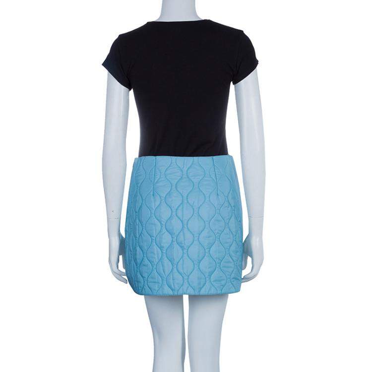 Pre Owned Miu Miu Powder Blue Quilted Mini Skirt  S