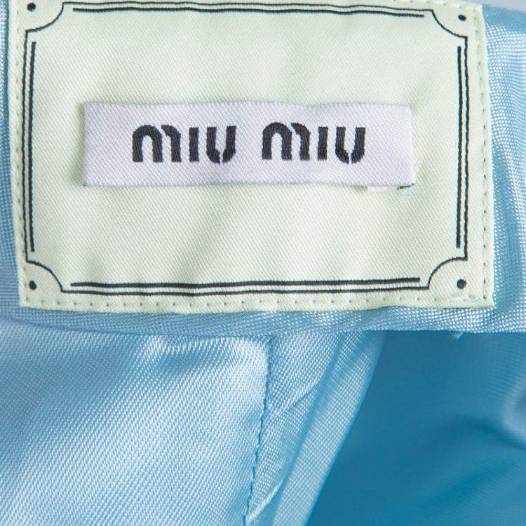 Pre Owned Miu Miu Powder Blue Quilted Mini Skirt  S