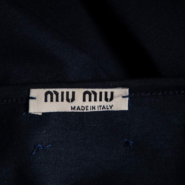 Pre Owned Miu Miu Navy Blue & Black Lace Overlay Cotton Short Dress M 