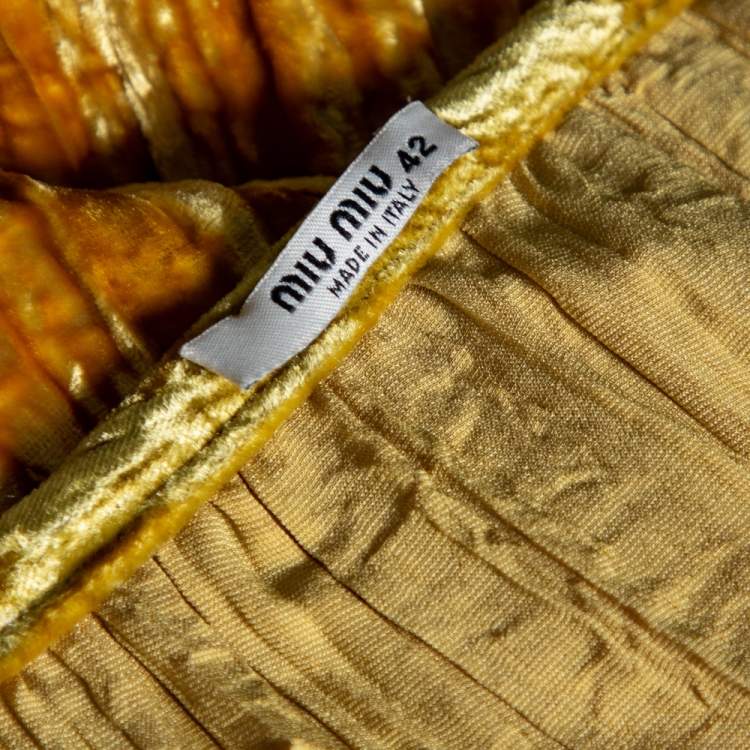 Pre Owned Miu Miu Gold Crushed Velvet Skirt M