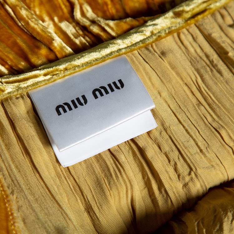 Pre Owned Miu Miu Gold Crushed Velvet Skirt M