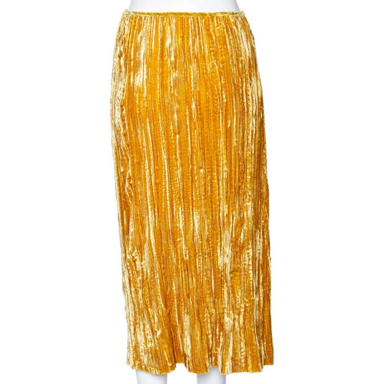 Miu Miu Gold Crushed Velvet Skirt M Miu Miu TLC