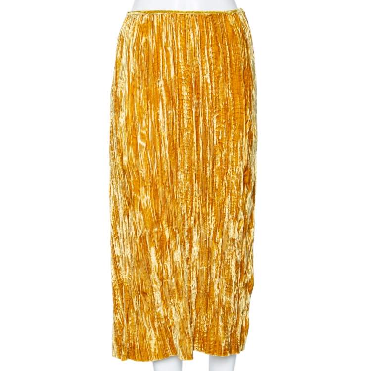 Pre Owned Miu Miu Gold Crushed Velvet Skirt M