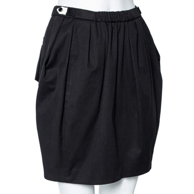 Pre Owned Miu Miu Black Cotton Elasticized Waist Skirt S
