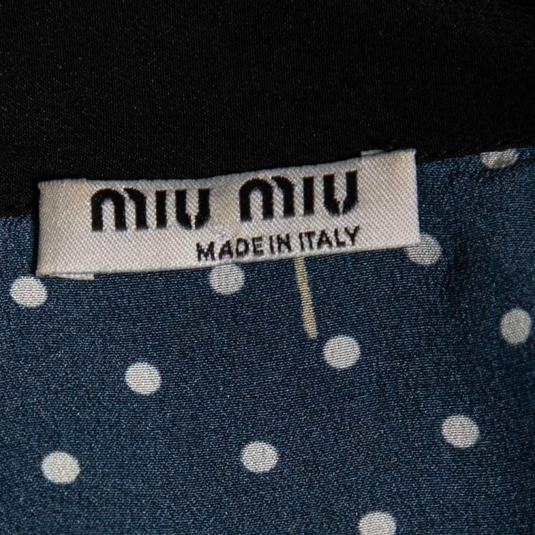 Pre Owned Miu Miu Navy Blue Polka Dot Printed Silk Ruffled Shirt M