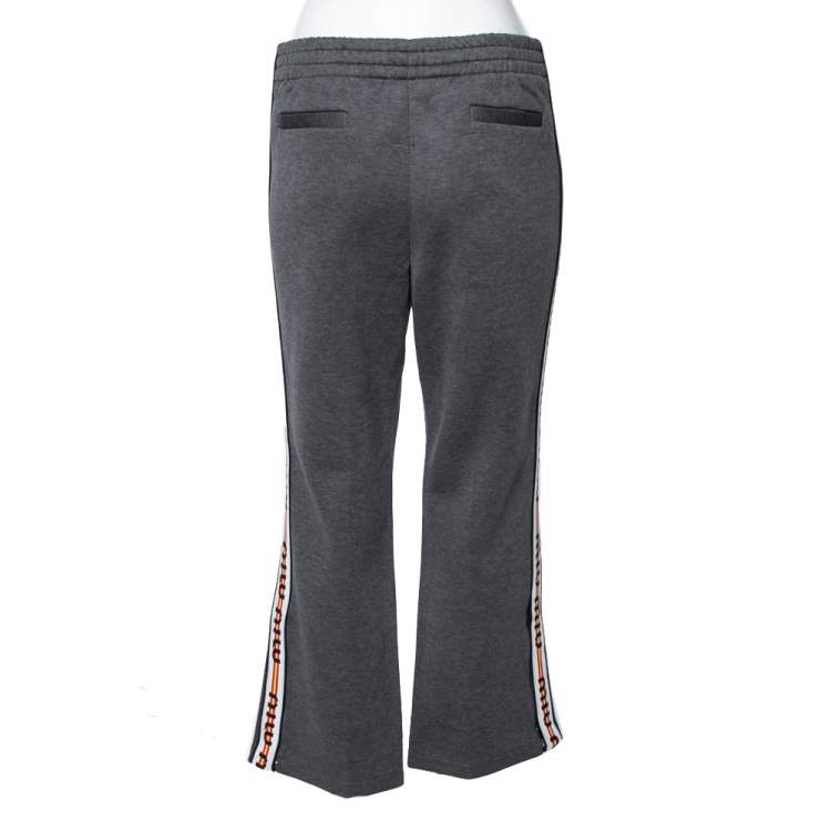 Pre Owned Miu Miu Grey Knit Logo Trimmed Zipped Hem Detailed Track Pants M