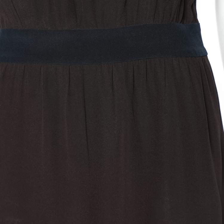 Pre Owned Miu Miu Brown Silk Contrast Trim Mini Dress M