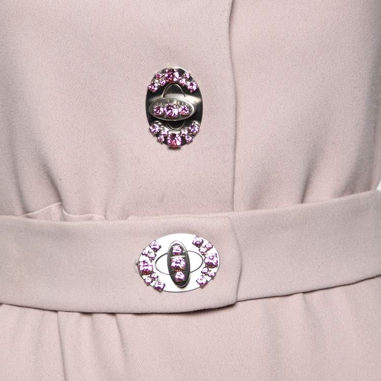 Pre Owned Miu Miu Pink Crepe Contrast Trim Belted Sleeveless Dress S