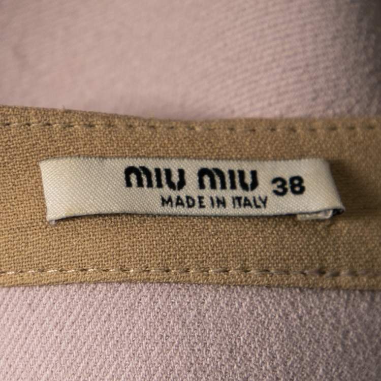 Pre Owned Miu Miu Pink Crepe Contrast Trim Belted Sleeveless Dress S